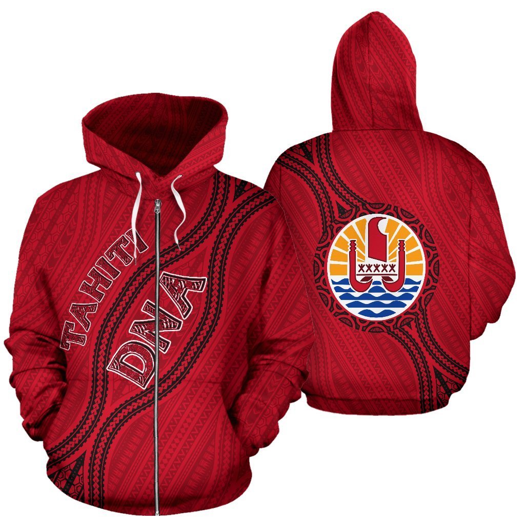 Tahiti French Polynesia All Over Zip up Hoodie DNA Style Unisex Red - Polynesian Pride