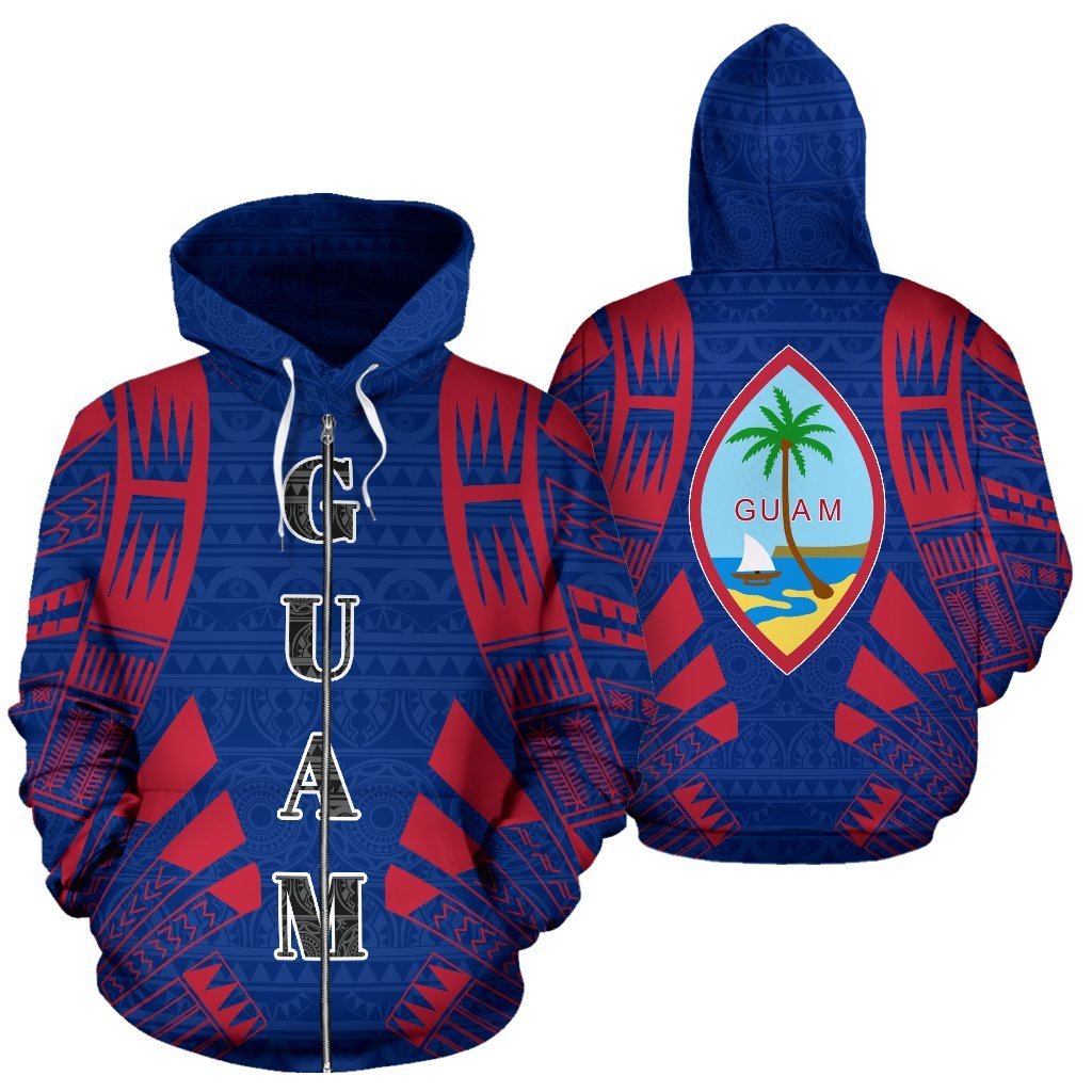 Guam All Over Zip up Hoodie Polynesian Tattoo Style Unisex White - Polynesian Pride