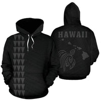 Polynesian Kakau Turtle Map of Hawaii Hoodie Grey Unisex Grey - Polynesian Pride