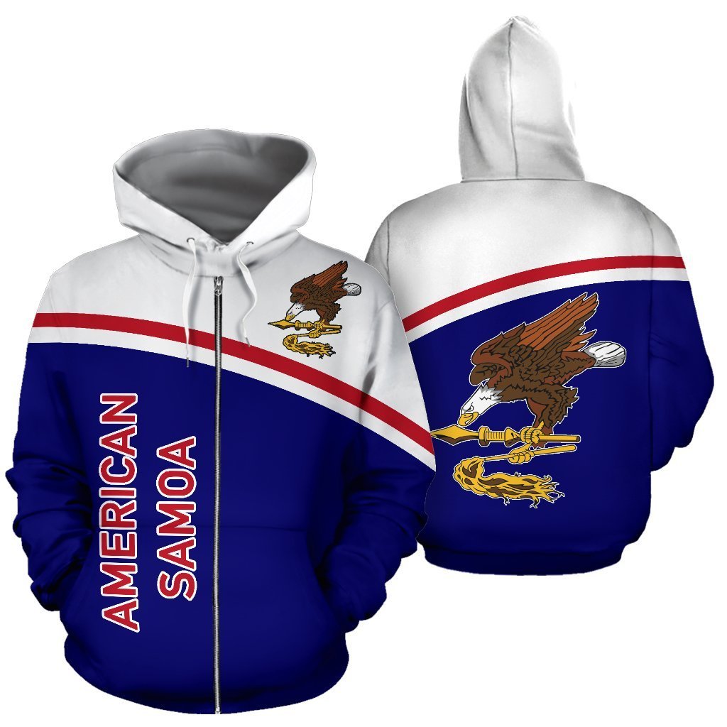 American Samoa All Over Zip up Hoodie Polynesian Curve Version Unisex White - Polynesian Pride