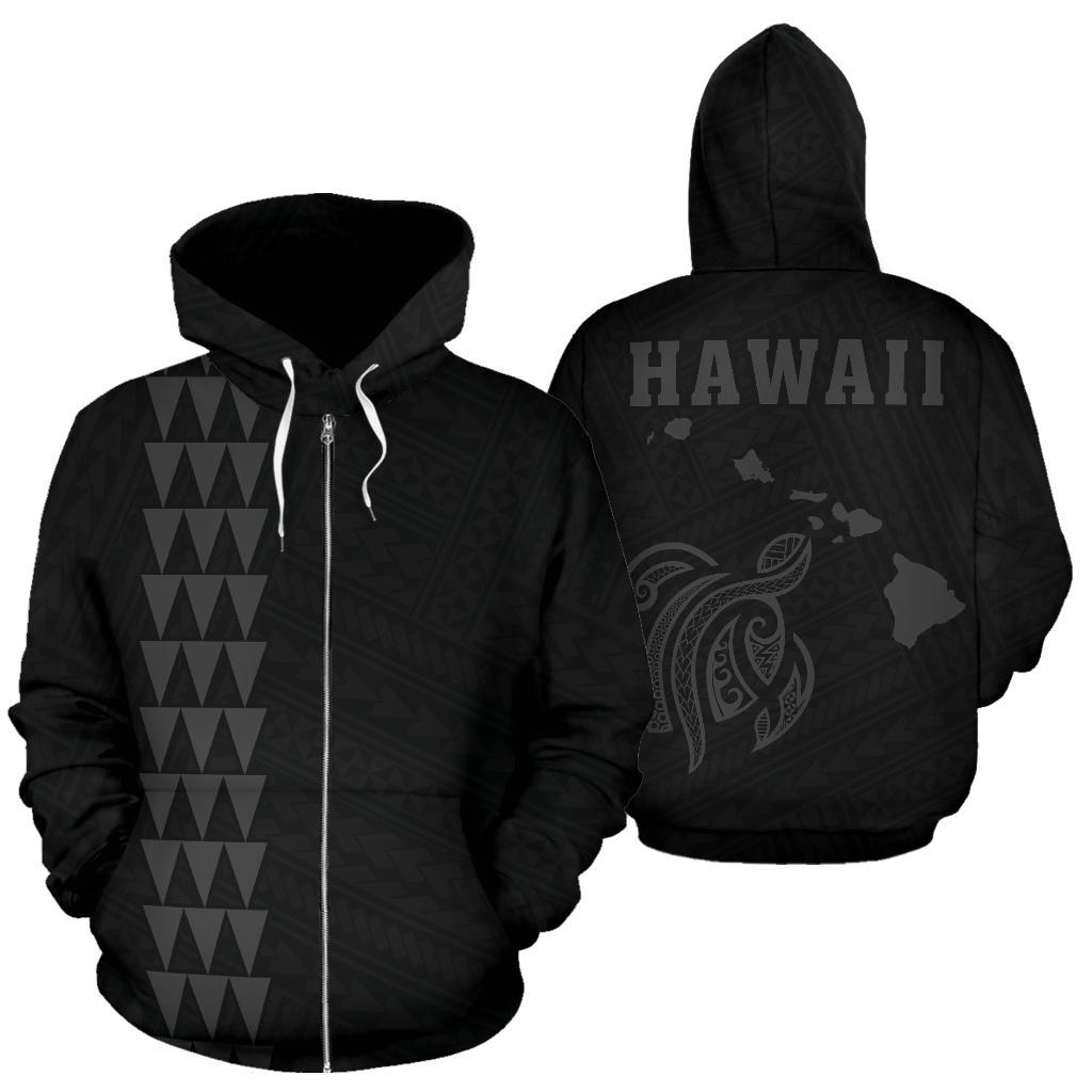 Polynesian Kakau Turtle Map of Hawaii Zip Hoodie Grey Unisex Grey - Polynesian Pride
