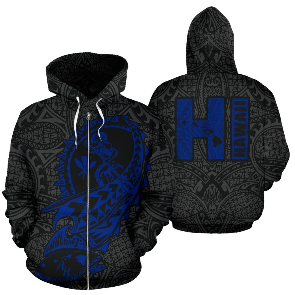 Polynesian Suffer Kanaka Warrior Hawaii Zip Hoodie Blue Unisex Blue - Polynesian Pride