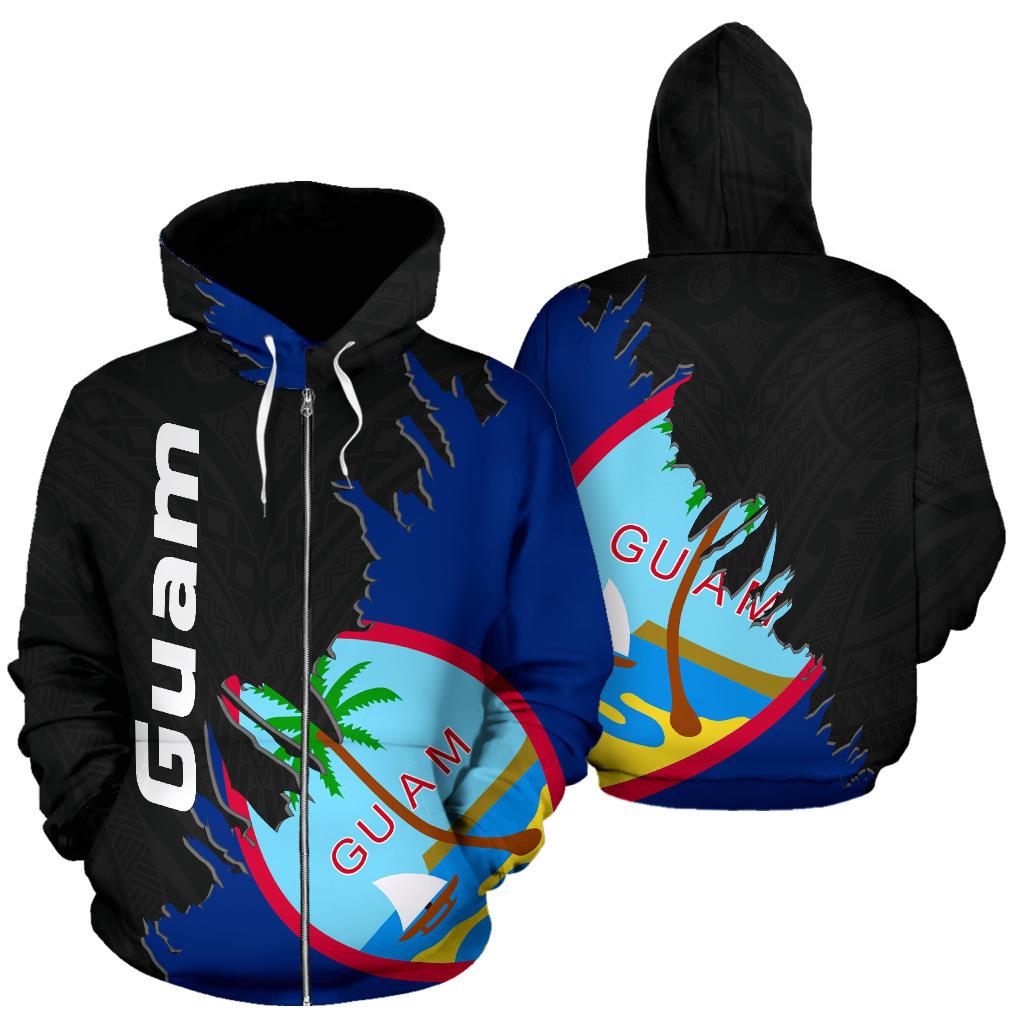 Guam All Over Zip up Hoodie Wrap Style Unisex Black - Polynesian Pride