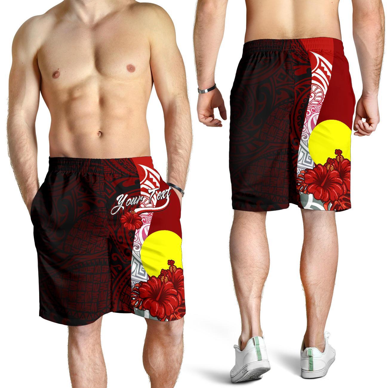 Palau Polynesian Custom Personalised Men's Shorts - Coat Of Arm With Hibiscus Red - Polynesian Pride