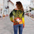 Custom Personalised Chuuk Women's Off Shoulder Sweater - Humpback Whale with Tropical Flowers (Yellow) - Polynesian Pride