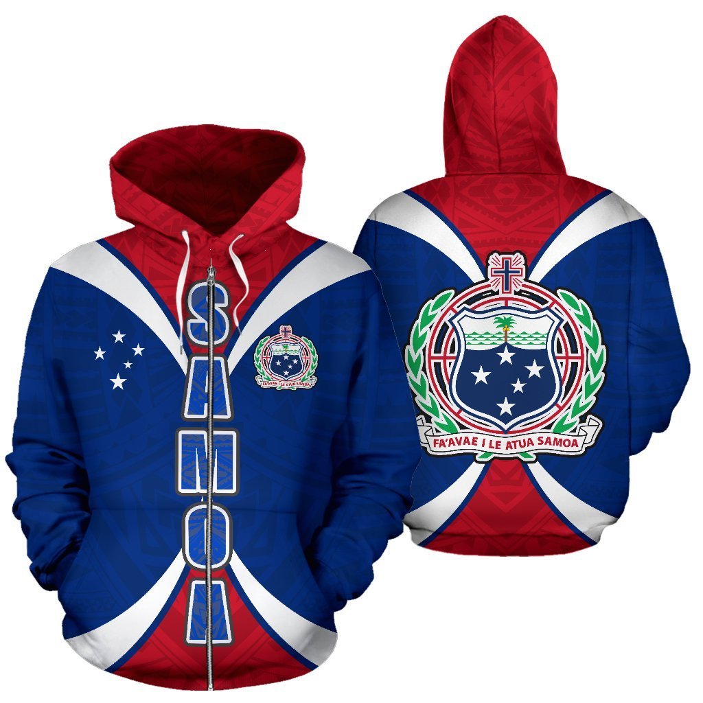 Samoa All Over Zip up Hoodie Impact Version Unisex White - Polynesian Pride