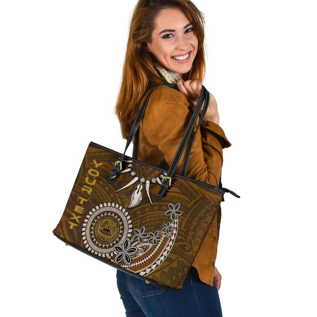 American Samoa Custom Personalised Large Leather Tote - Polynesian Boar Tusk - Polynesian Pride