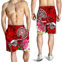 American Samoa Polynesian Men's Shorts - Turtle Plumeria (Red) - Polynesian Pride