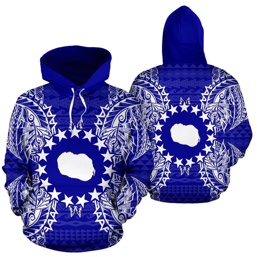 Cook Islands Polynesian ll Over Hoodie Map Blue Unisex Blue - Polynesian Pride