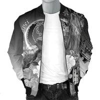 Pohnpei Men's Bomber Jacket - Humpback Whale with Tropical Flowers (White) - Polynesian Pride