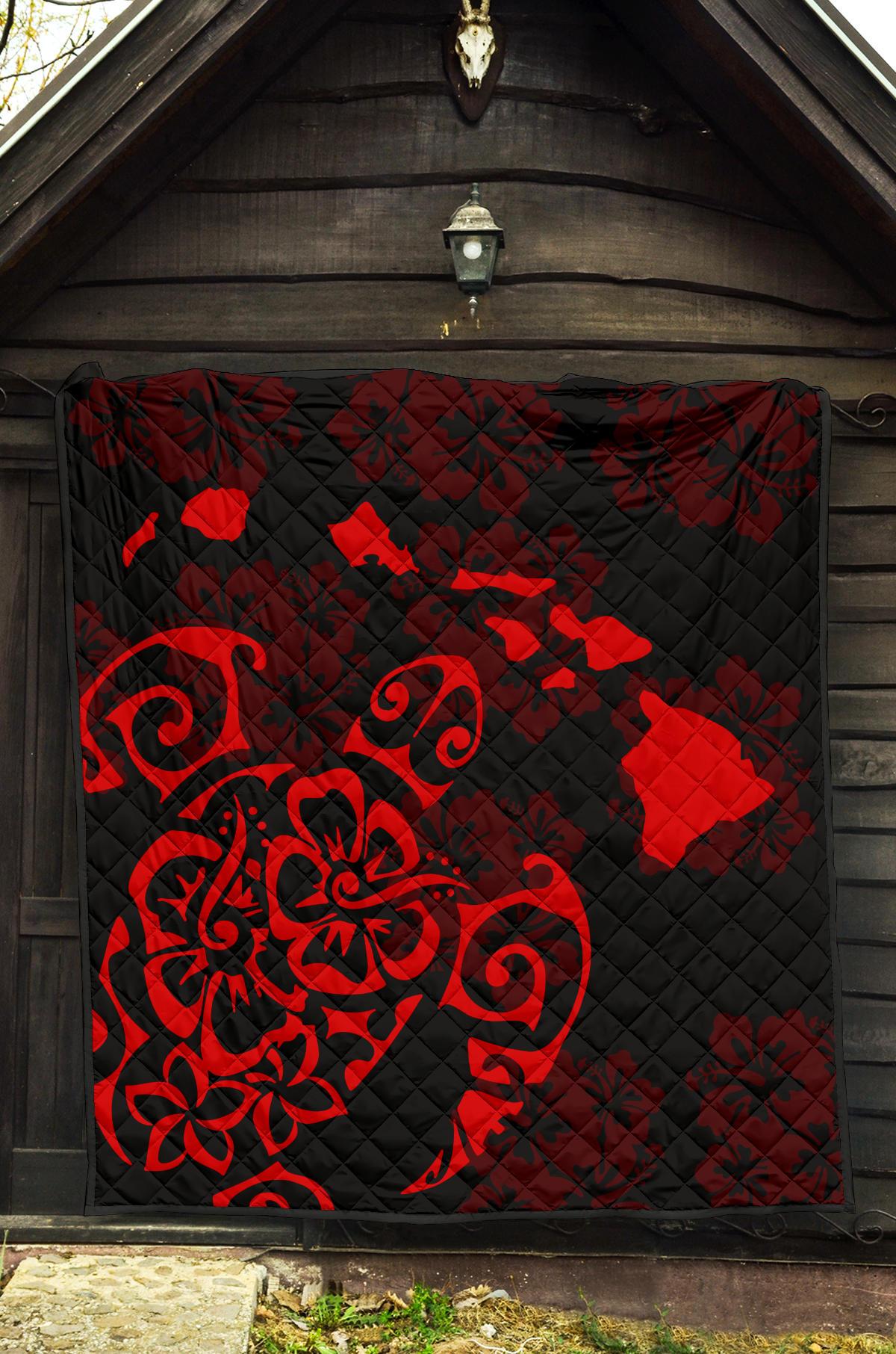 Turtle Hibiscus Map Red Premium Quilt - Polynesian Pride