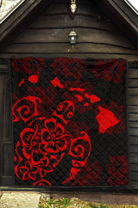 Turtle Hibiscus Map Red Premium Quilt - Polynesian Pride