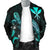 Hawaii Polynesian Men's Bomber Jacket - Turtle With Blooming Hibiscus Turquoise - Polynesian Pride