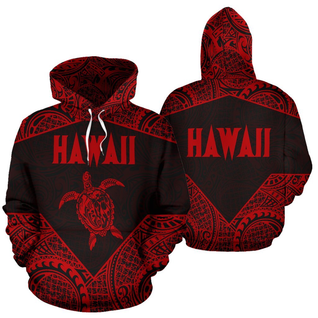 Hawaii Hoodie Turtle Mermaid Polynesian Tattoo 04 Unisex Red - Polynesian Pride