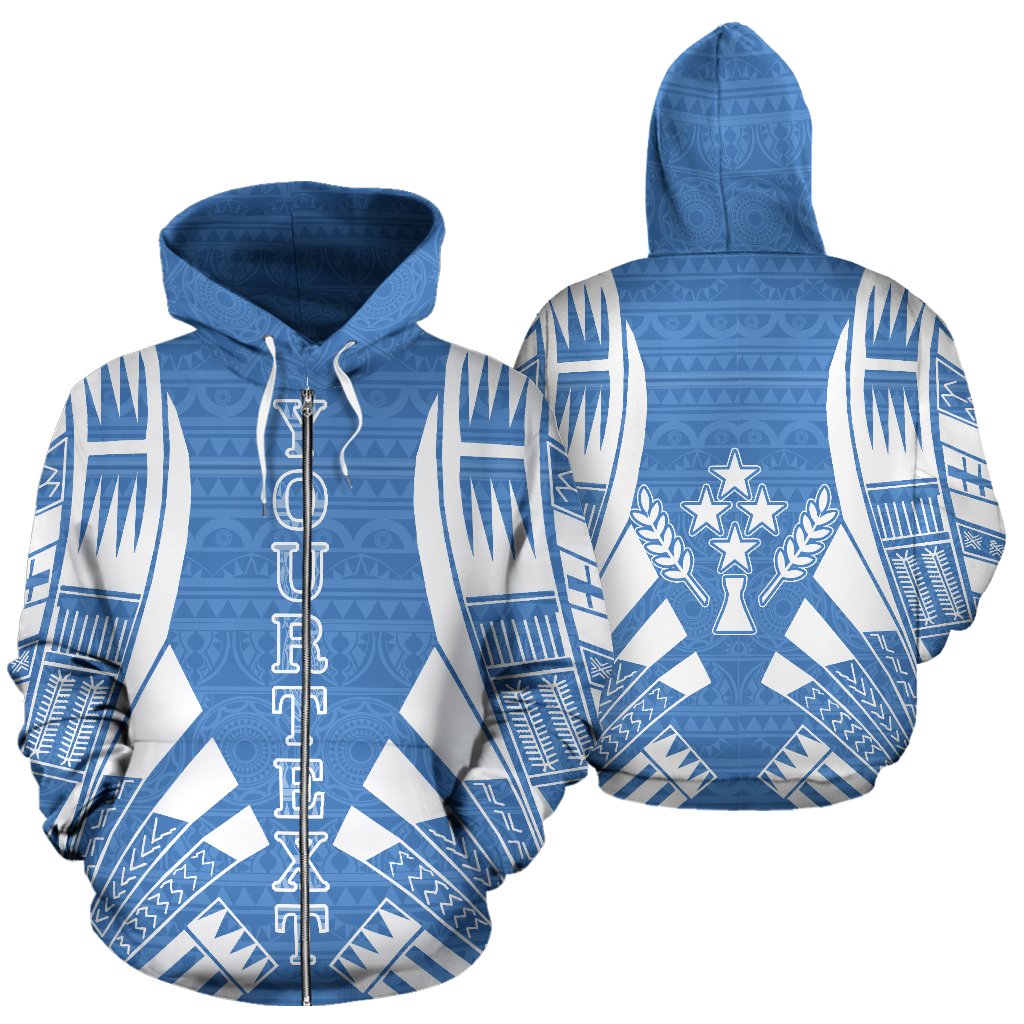 Kosrae All Over Custom Zip up Hoodie Blue Flag Tattoo Style Unisex Blue Sea - Polynesian Pride