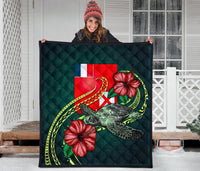 Wallis and Futuna Polynesian Premium Quilt - Green Turtle Hibiscus - Polynesian Pride