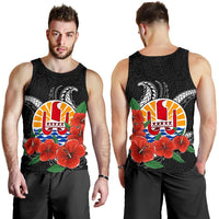 Tahiti Polynesian Men Tank Top - Hibiscus Coat of Arm Black - Polynesian Pride