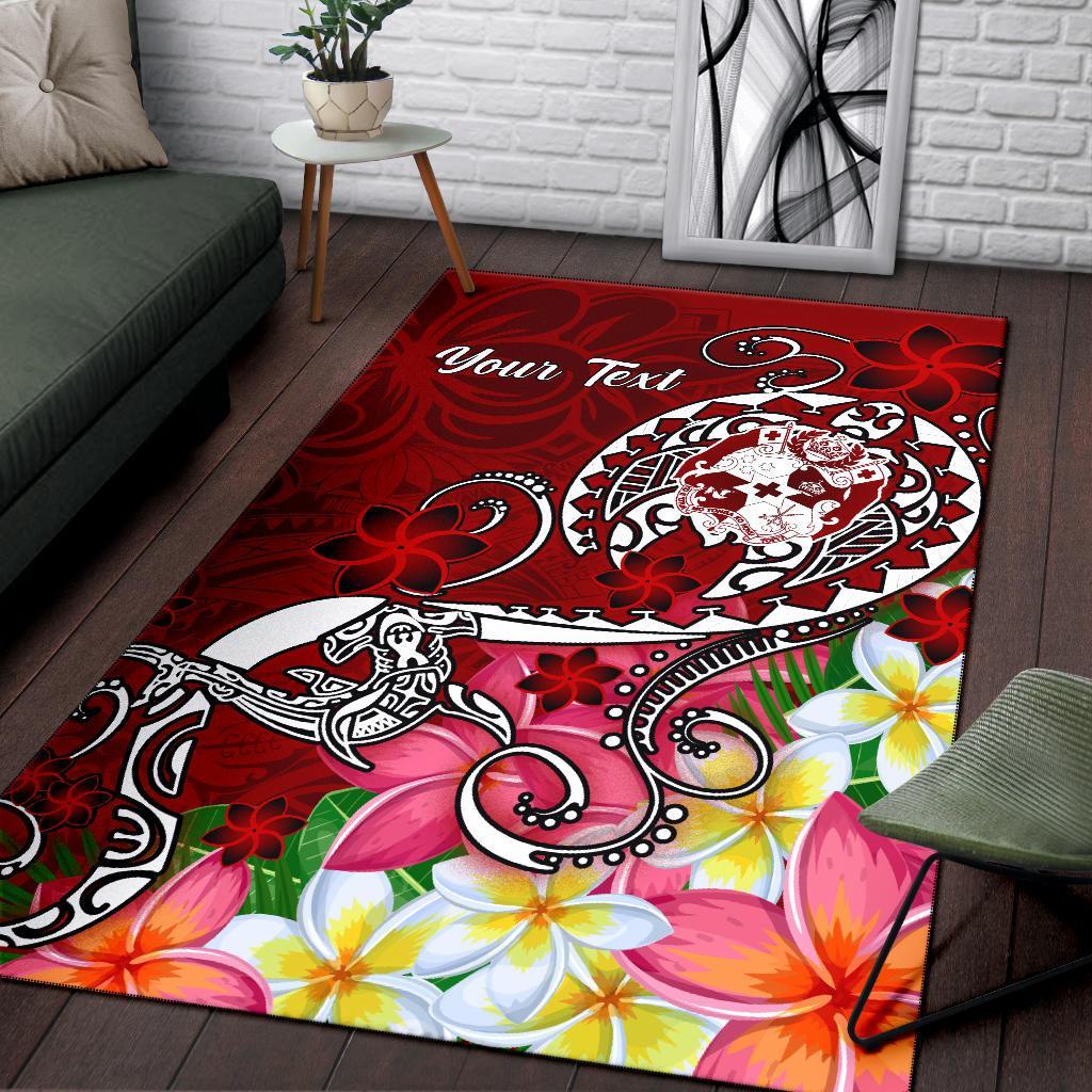 Tonga Custom Personalised Area Rug - Turtle Plumeria (Red) Red - Polynesian Pride