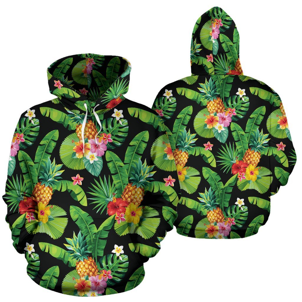 Polynesian All Over Hoodie Polynesian Tropical Fruit & Vegetable Print 05 Unisex Black - Polynesian Pride
