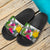 Papua New Guinea Custom Personalised Slide Sandals White - Turtle Plumeria Banana Leaf - Polynesian Pride