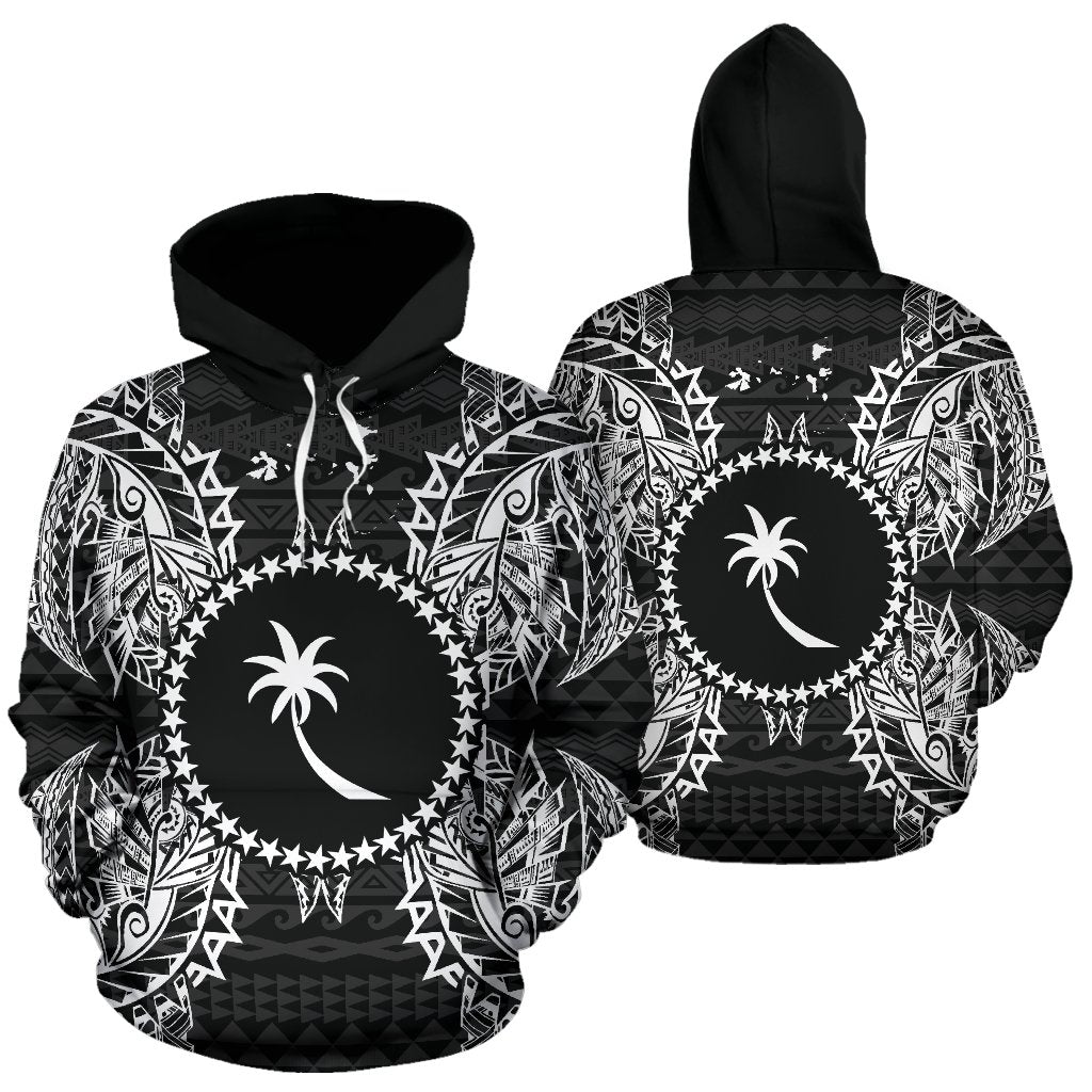 Chuuk Polynesian ll Over Hoodie Map Black Unisex Black - Polynesian Pride