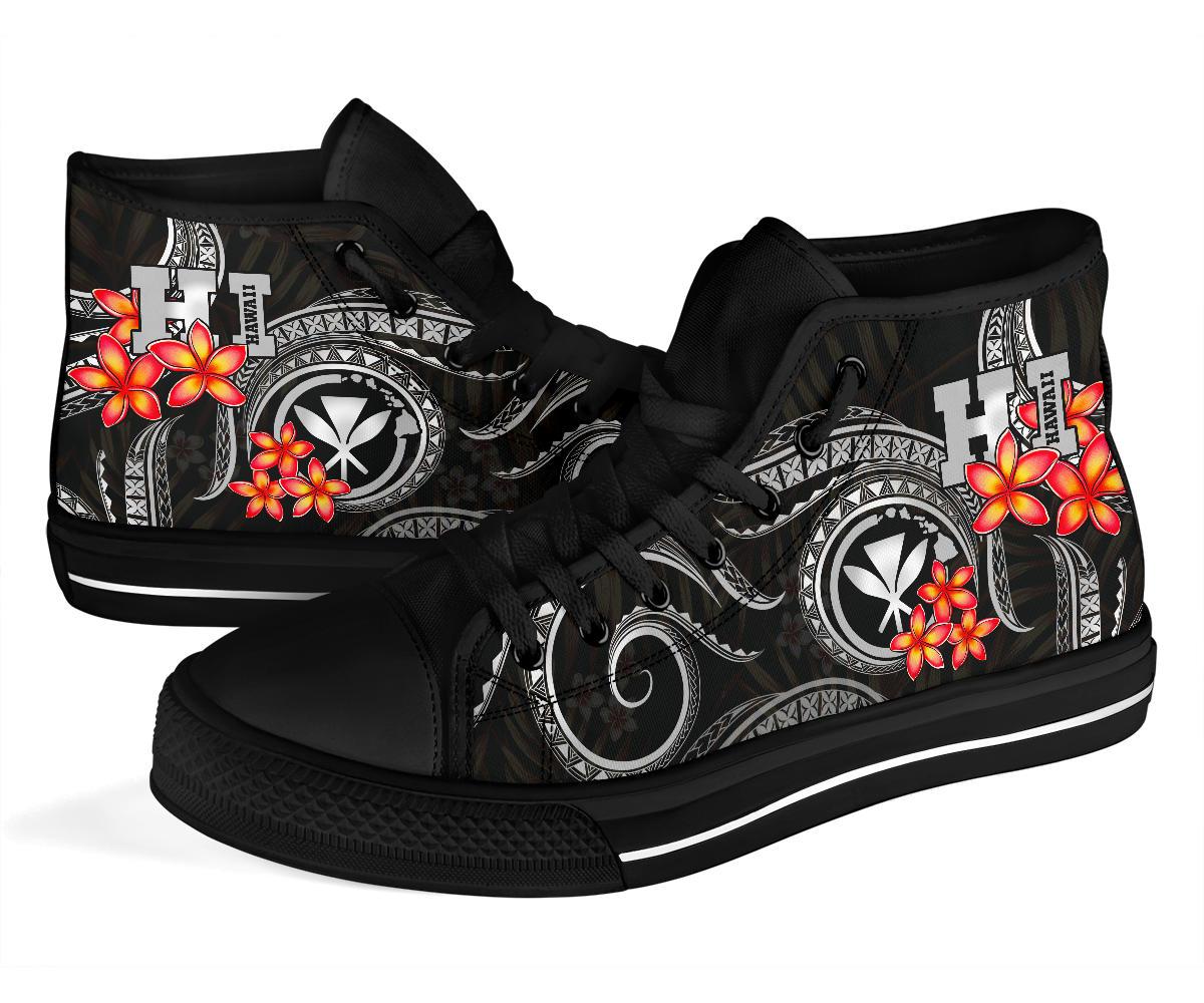 Polynesian Hawaii High Top Shoes - Black Plumeria - Polynesian Pride