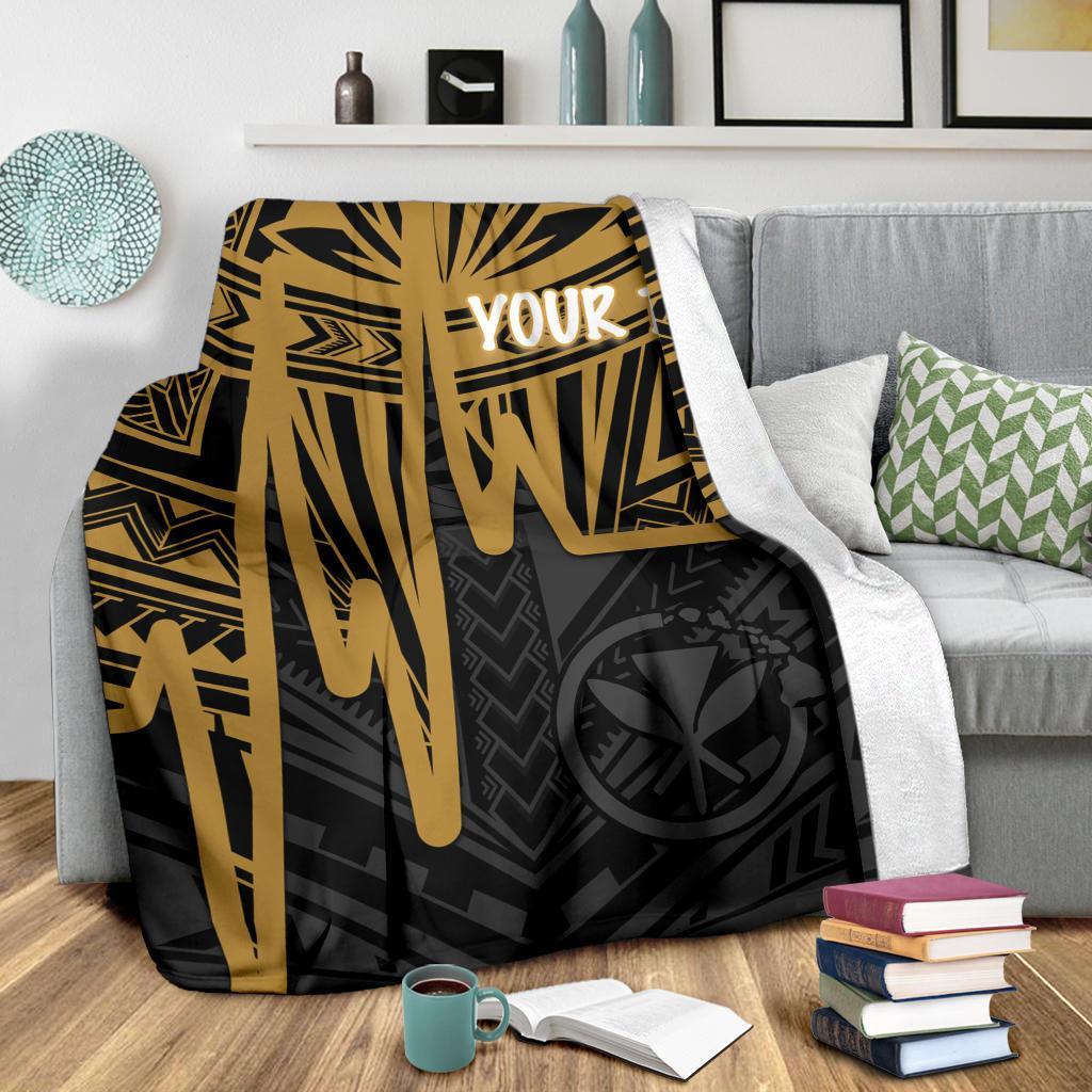 Hawaii Personalised Preimium Blanket - Kanaka Maoli With Polynesian Pattern In Heartbeat Style (Gold) - Polynesian Pride