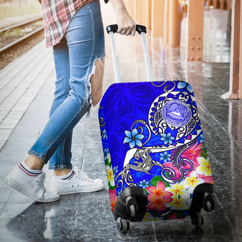 American Samoa Polynesian Luggage Covers - Turtle Plumeria (Blue) - Polynesian Pride