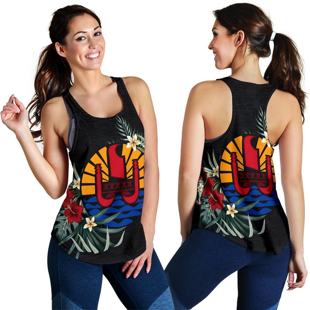 Tahiti Hibiscus Women's Racerback Tank A25 Black - Polynesian Pride