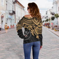 Polynesian Hawaii Women's Off Shoulder Sweater - Gold Turtle - Polynesian Pride