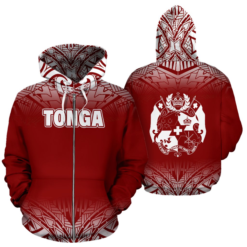 Tonga All Over Zip up Hoodie Fog Red Unisex Red - Polynesian Pride