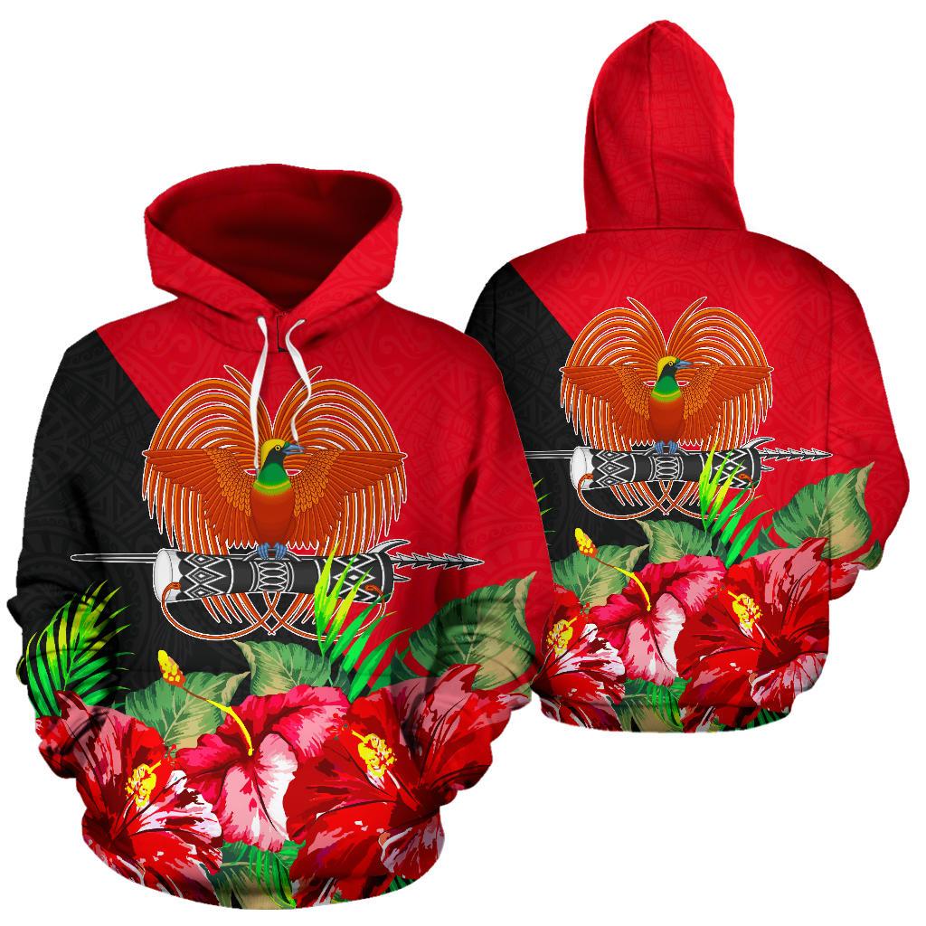 Papua New Guinea Polynesian Hoodie Flag Hibiscus Unisex Red - Polynesian Pride