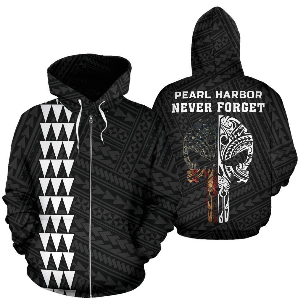 Polynesian Kakau Skull National Pearl Harbor Remembrance Day Hawaii Zip Hoodie Turquoise J6 White Unisex White - Polynesian Pride