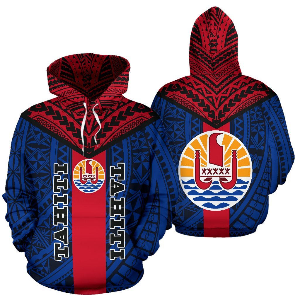 Tahiti Hoodie Tahiti Flag Polynesian Tattoo Version 2.0 Unisex Blue - Polynesian Pride