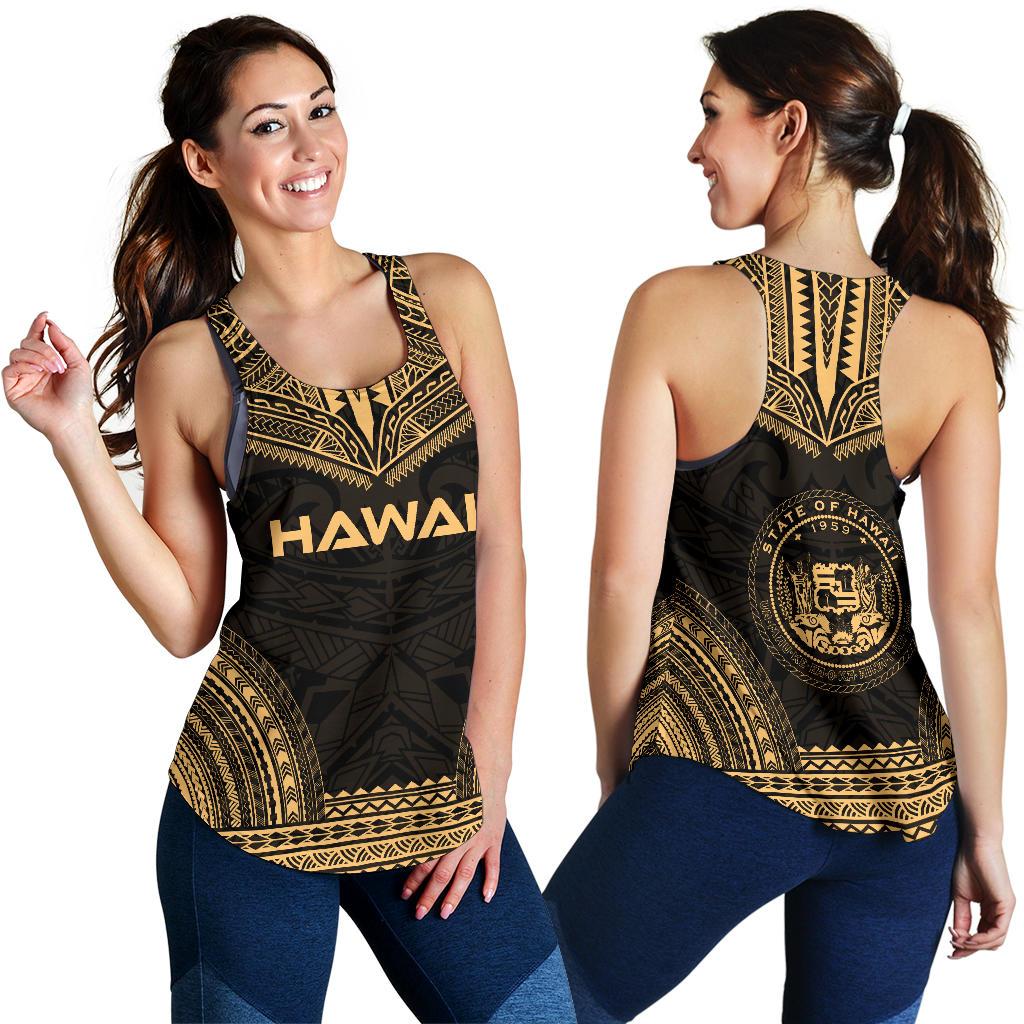 Hawaii Women's Racerback Tank - Polynesian Chief Gold Version - Polynesian Pride