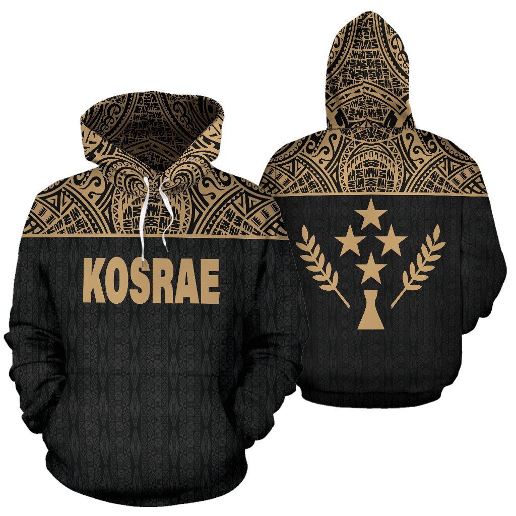 Kosrae All Over Hoodie Gold Version Unisex Black And Gold - Polynesian Pride