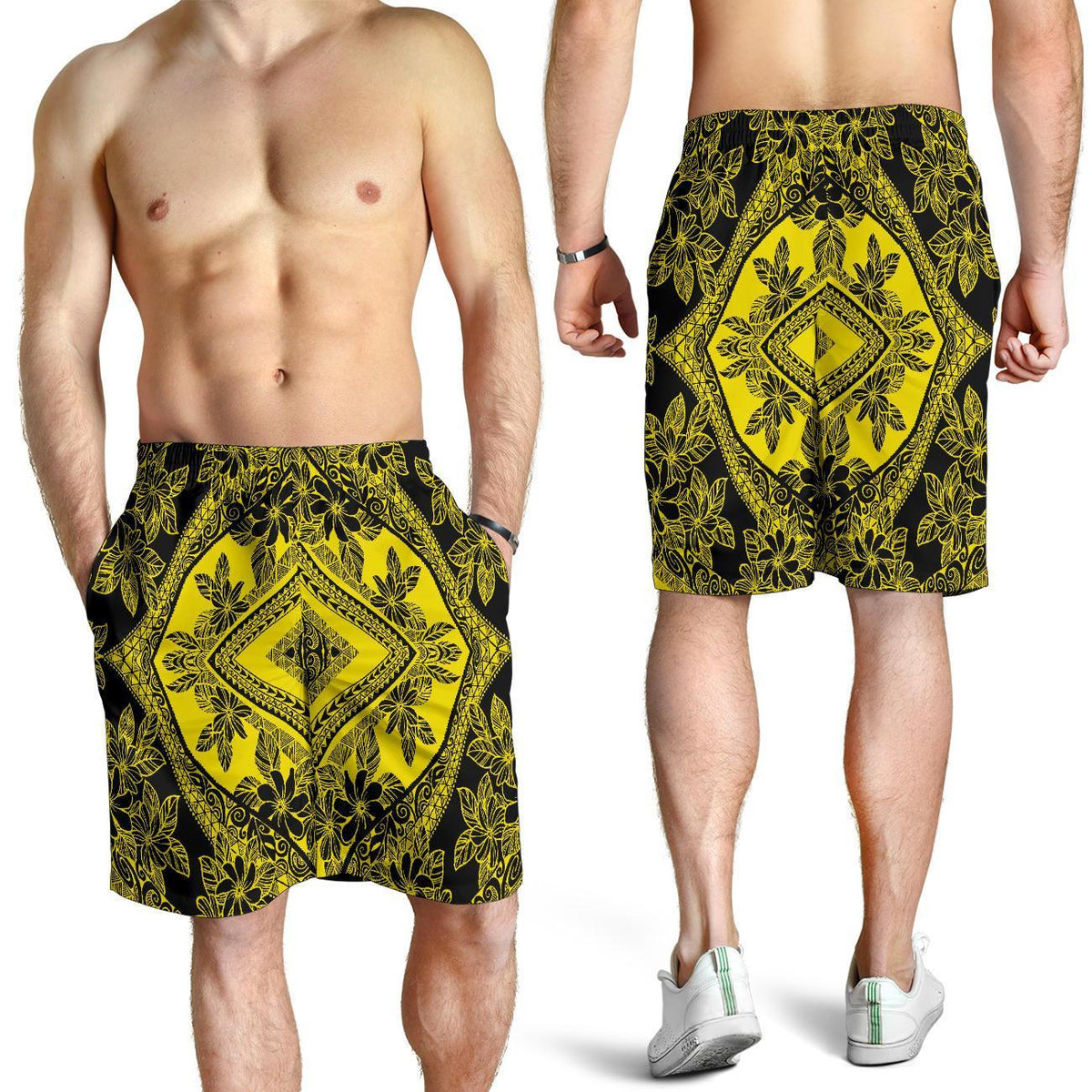 Polynesian Plumeria Mix Yellow Black Men's Short - Polynesian Pride