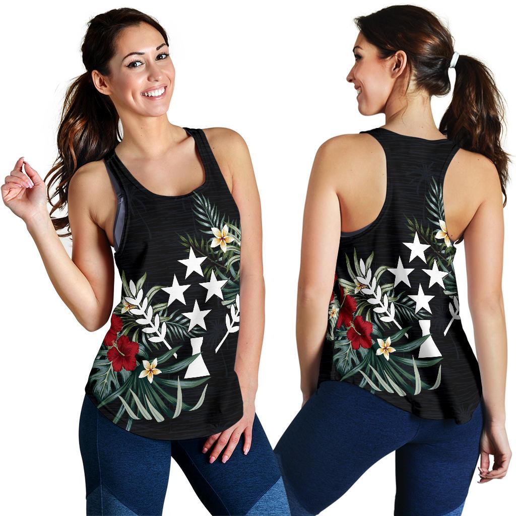 Kosrae Hibiscus Women's Racerback Tank A25 Black - Polynesian Pride