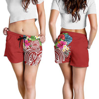 Polynesian American Samoa Women's Shorts - Summer Plumeria (Red) - Polynesian Pride