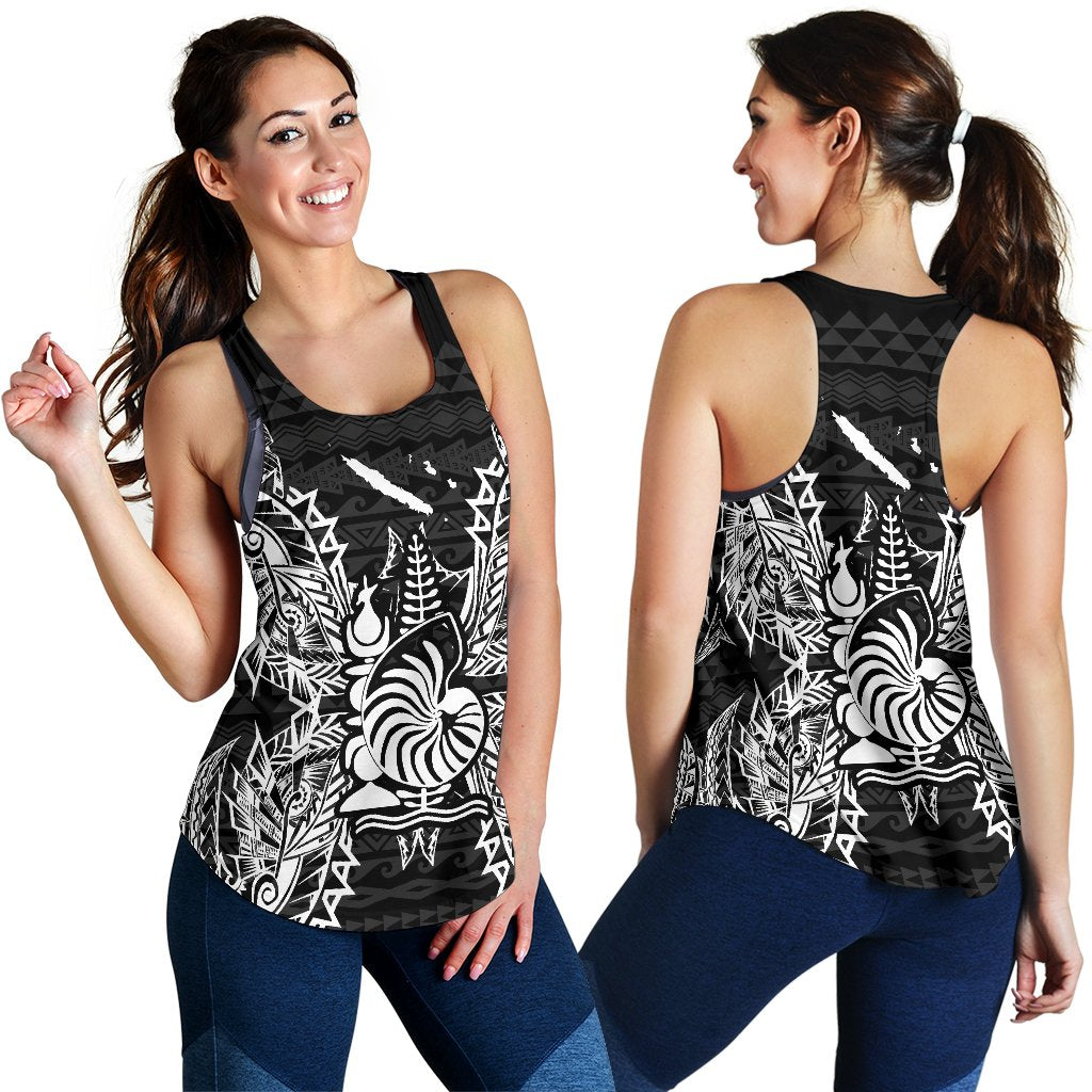 New Caledonia Polynesian Women Tank Top Map Black - Polynesian Pride