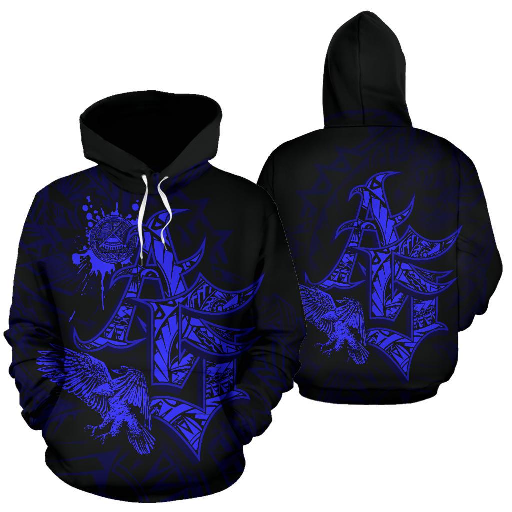 American Samoa Polynesian Hoodie Eagle Coat of rms Blue Unisex Blue - Polynesian Pride