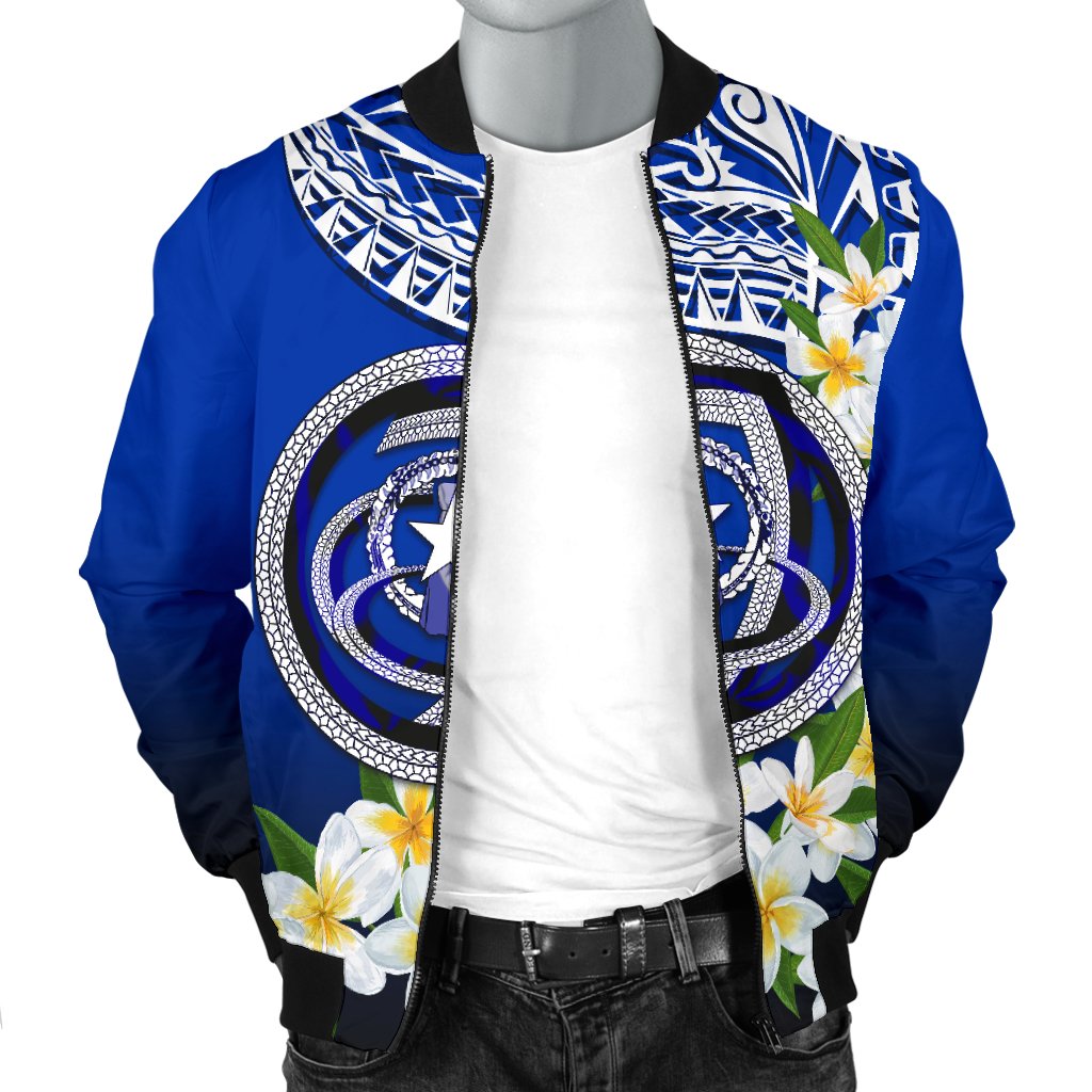 Northern Mariana Islands Men's Bomber Jacket - Polynesian Plumeria Pattern - Polynesian Pride