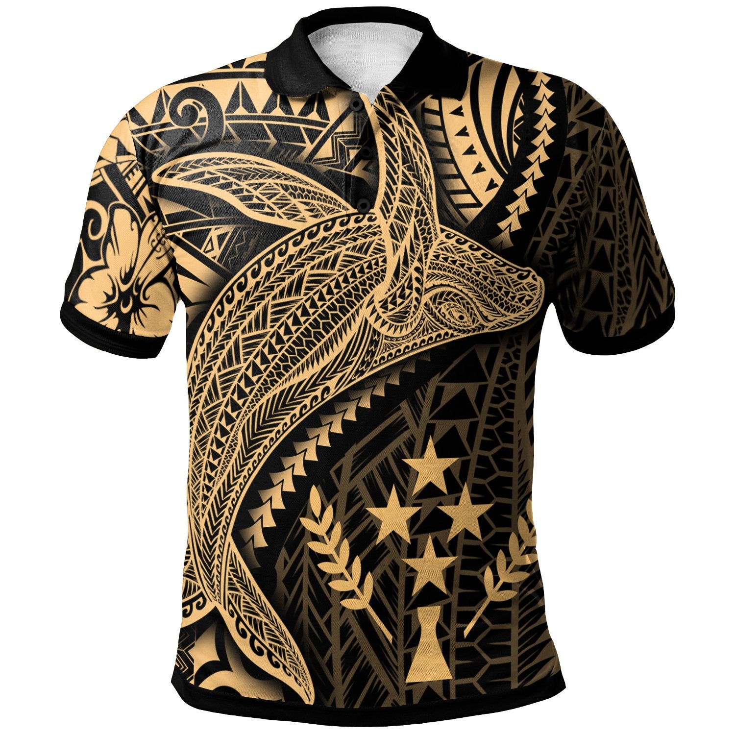 Kosrae Polo Shirt Humpback Whale and Coat of Arms Gold Unisex Gold - Polynesian Pride