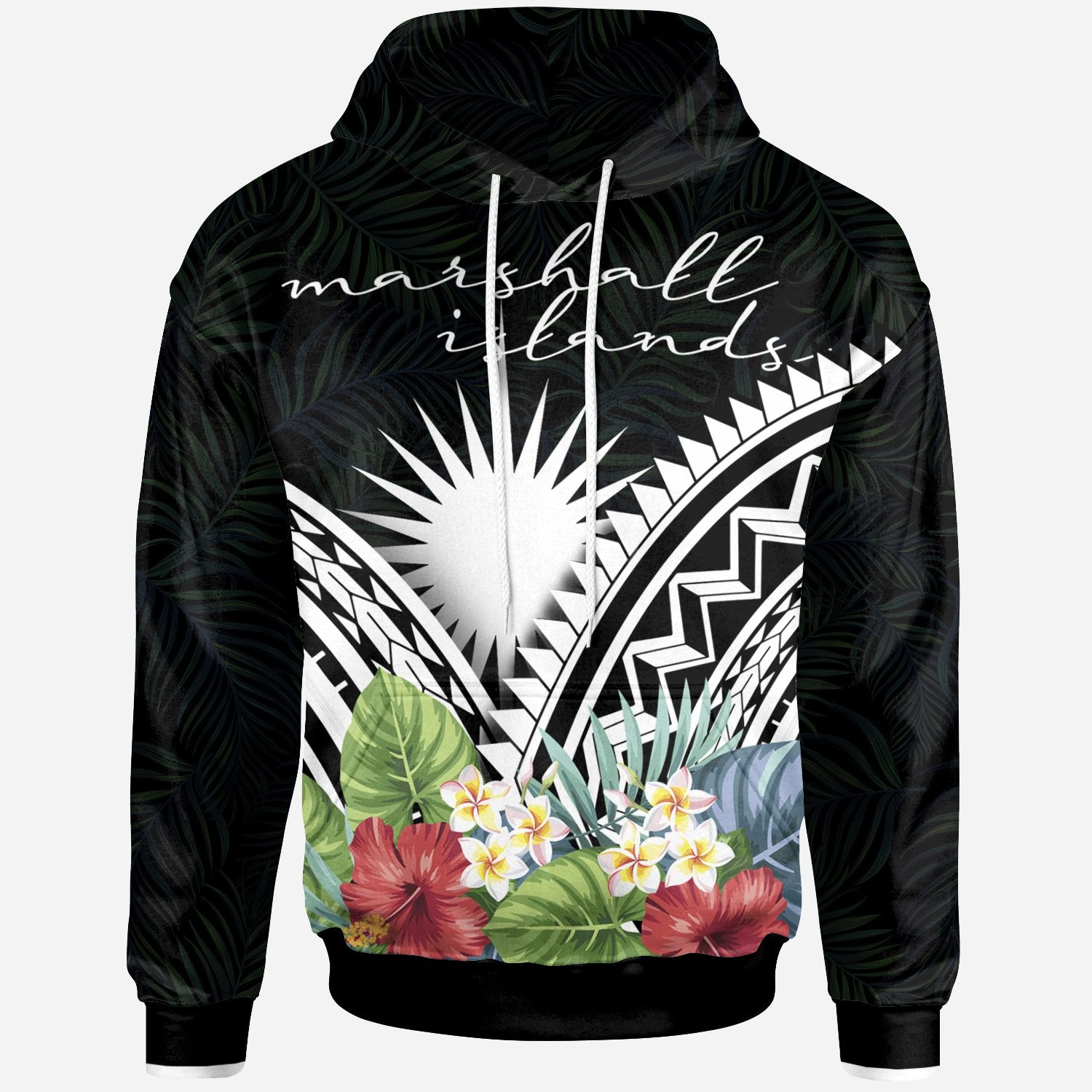 Marshall Islands Hoodie Marshall Islands Coat of Arms & Polynesian Tropical Flowers White Unisex White - Polynesian Pride