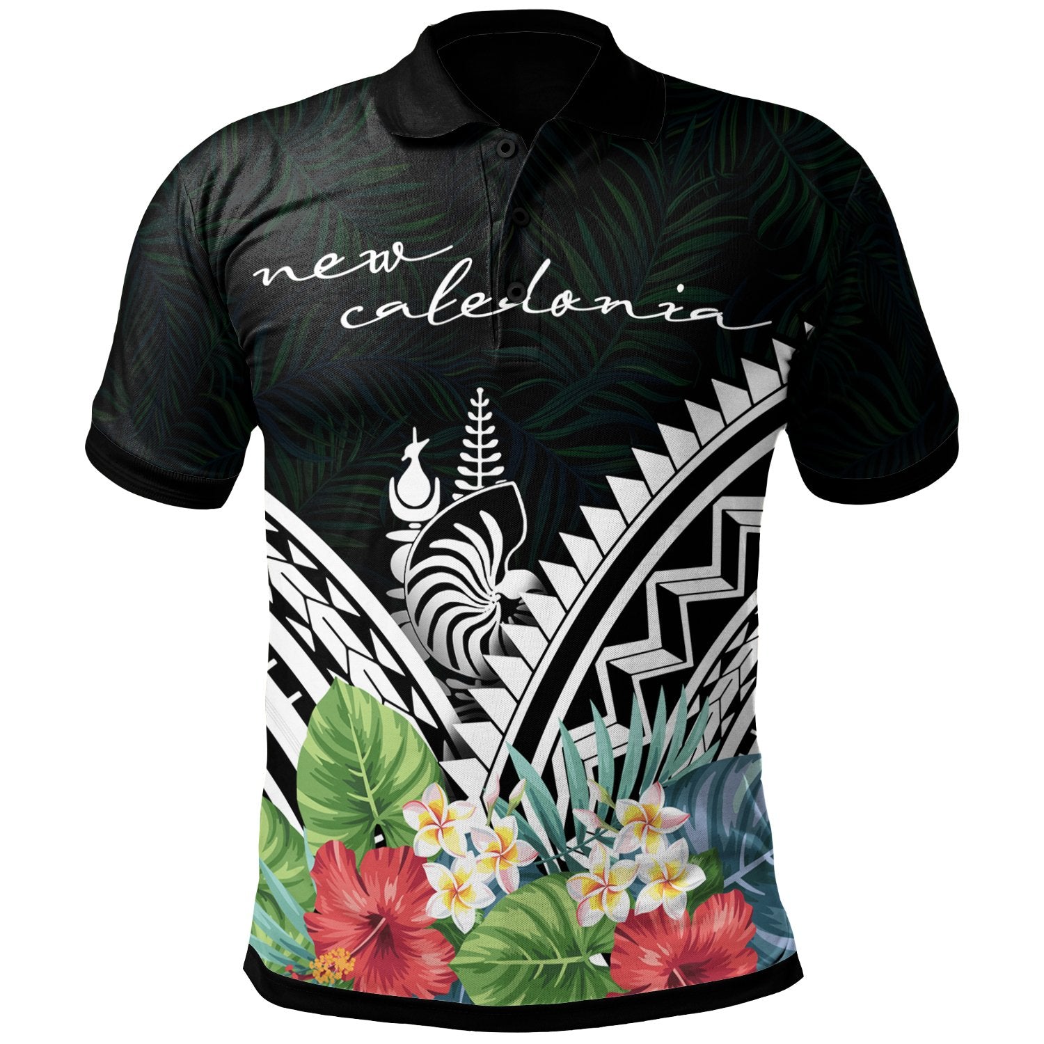 New Caleronia Polo Shirt New Caleronia Coat of Arms and Polynesian Tropical Flowers White Unisex White - Polynesian Pride