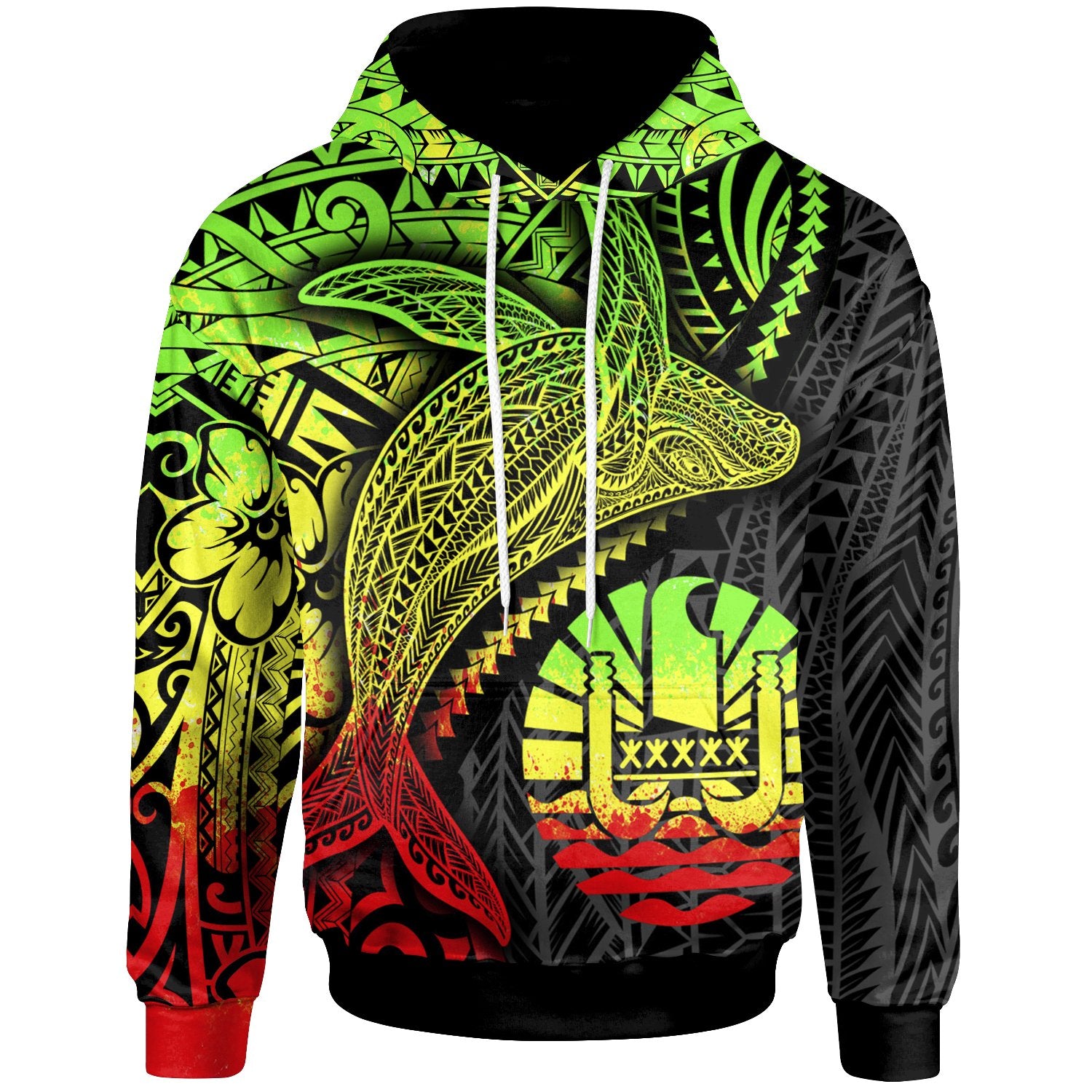 Tahiti Hoodie Humpback Whale & Coat of Arms Reggae Unisex Reggae - Polynesian Pride