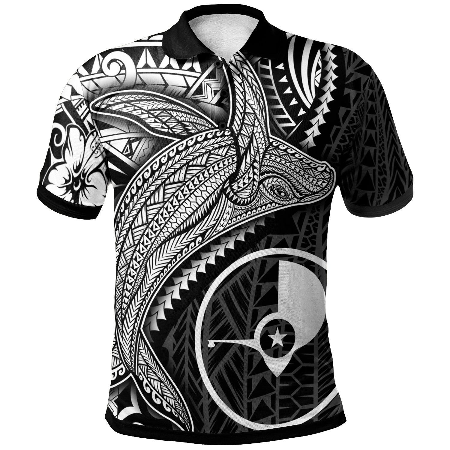 Yap Polo Shirt Humpback Whale and Coat of Arms White Unisex White - Polynesian Pride