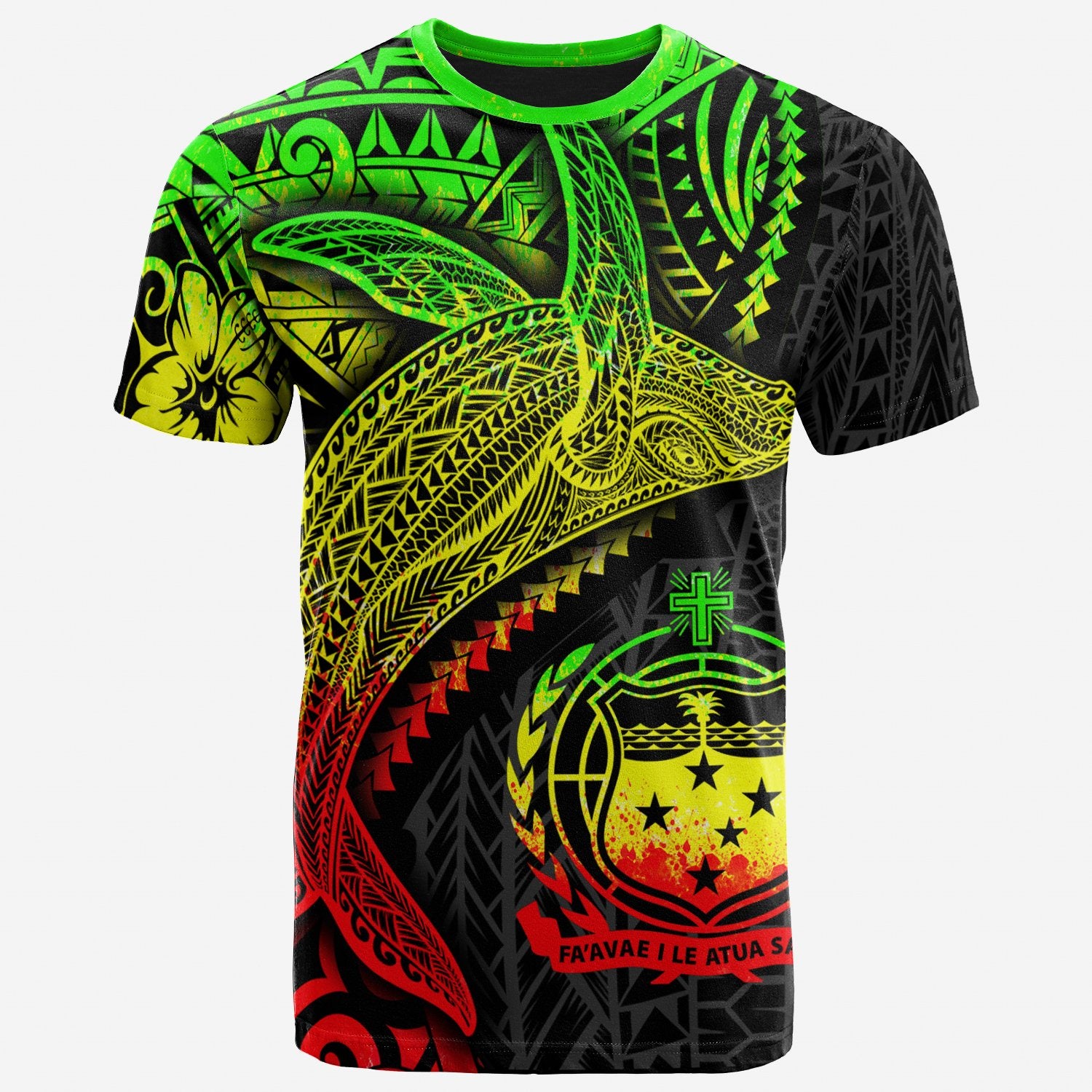 Samoa T Shirt Humpback Whale & Coat of Arms Reggae Unisex Reggae - Polynesian Pride