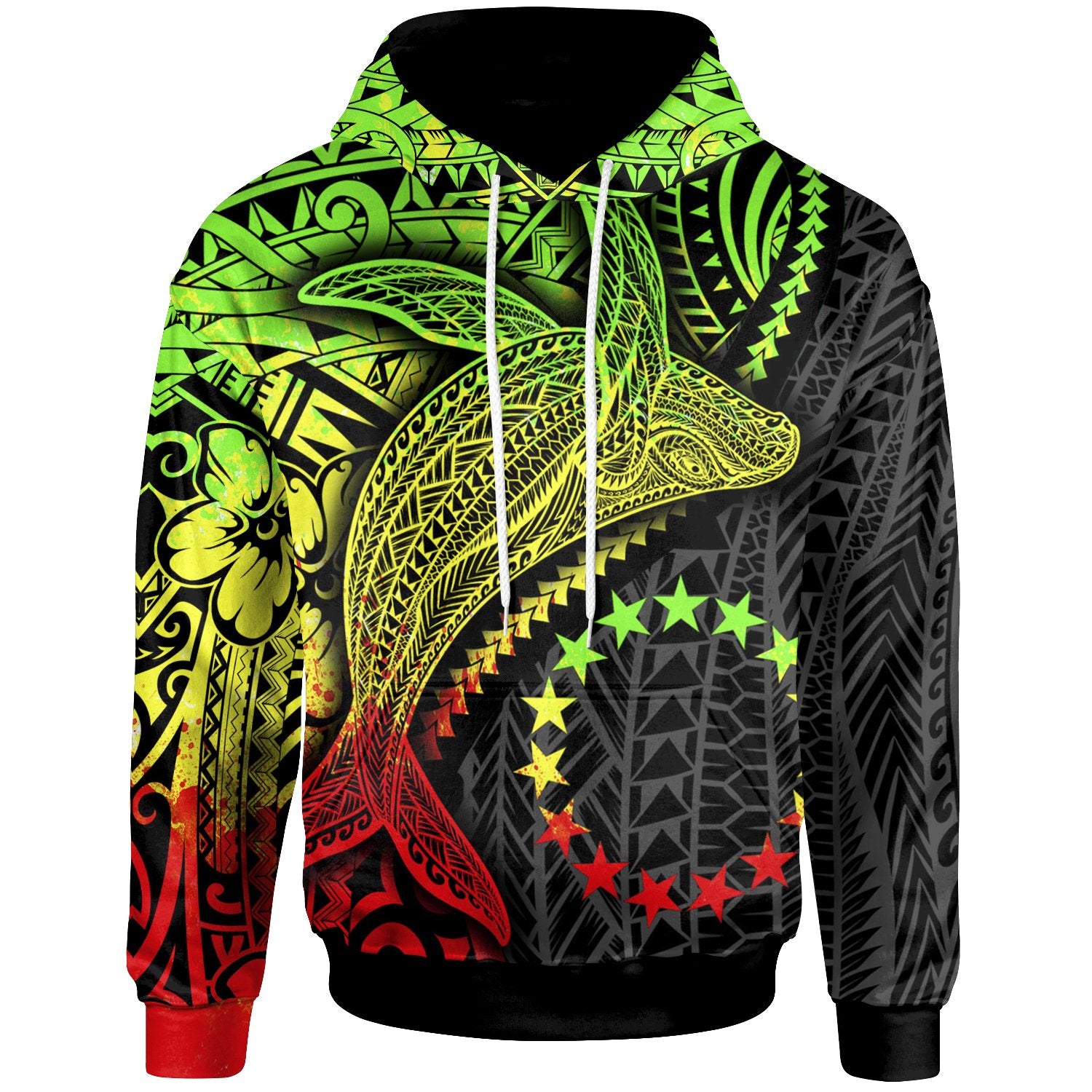 Cook Islands Hoodie Humpback Whale & Coat of Arms Reggae Unisex Reggae - Polynesian Pride