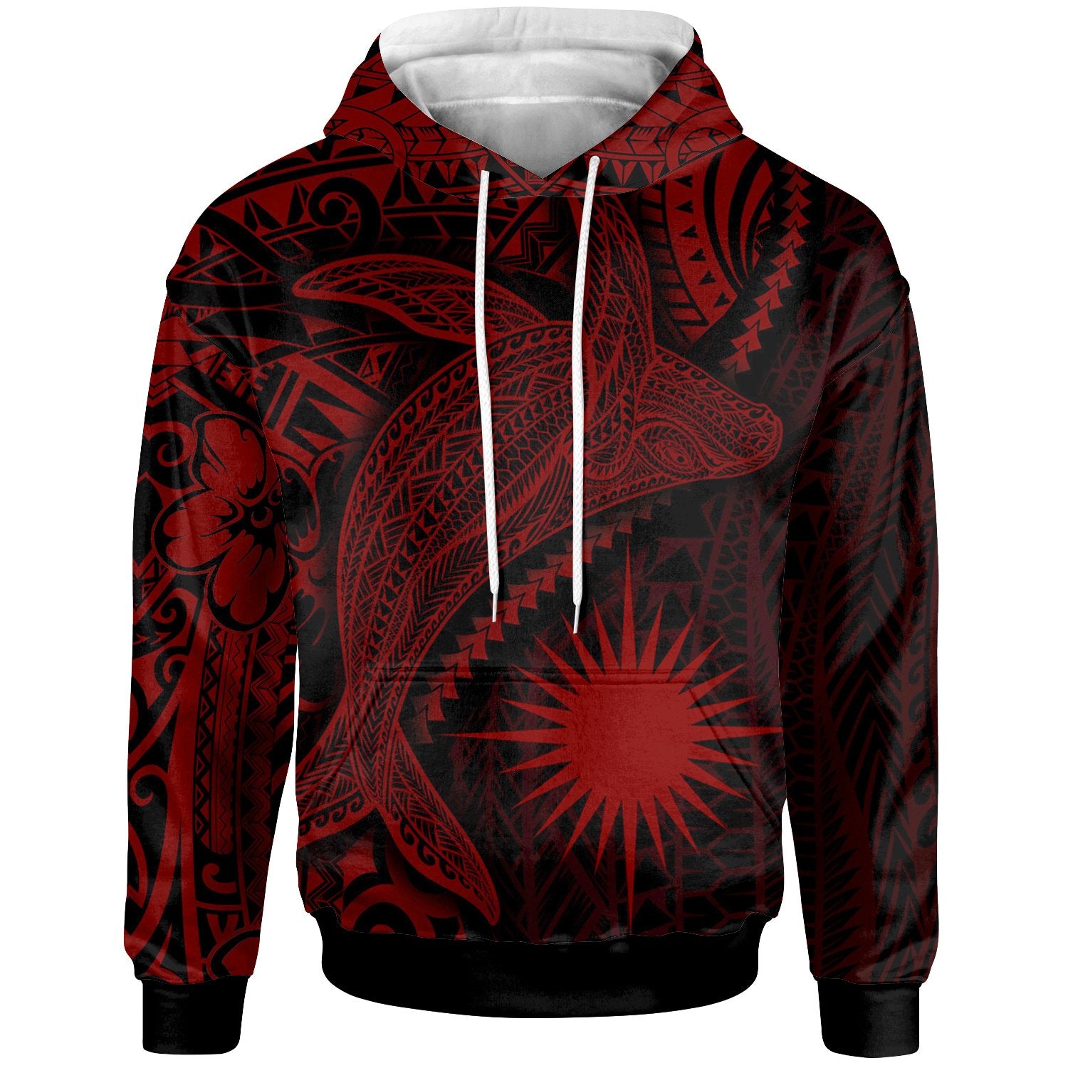 Marshall Islands Hoodie Humpback Whale & Coat of Arms Red Unisex Red - Polynesian Pride